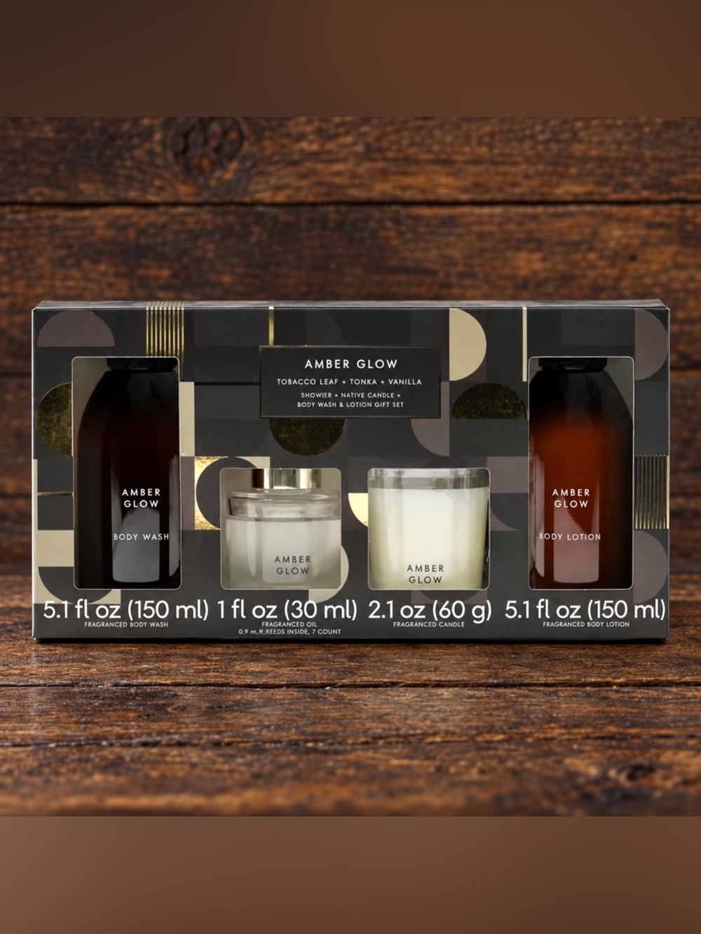 Landon Tyler Amber Glow 4-Piece Gift Set | Tobacco Leaf, Tonka & Vanilla